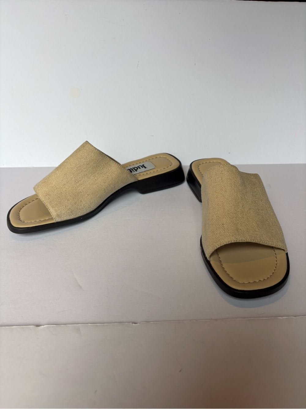 Judith Women's Neutral Beige Canvas Slide Sandals Size 7 1/2M